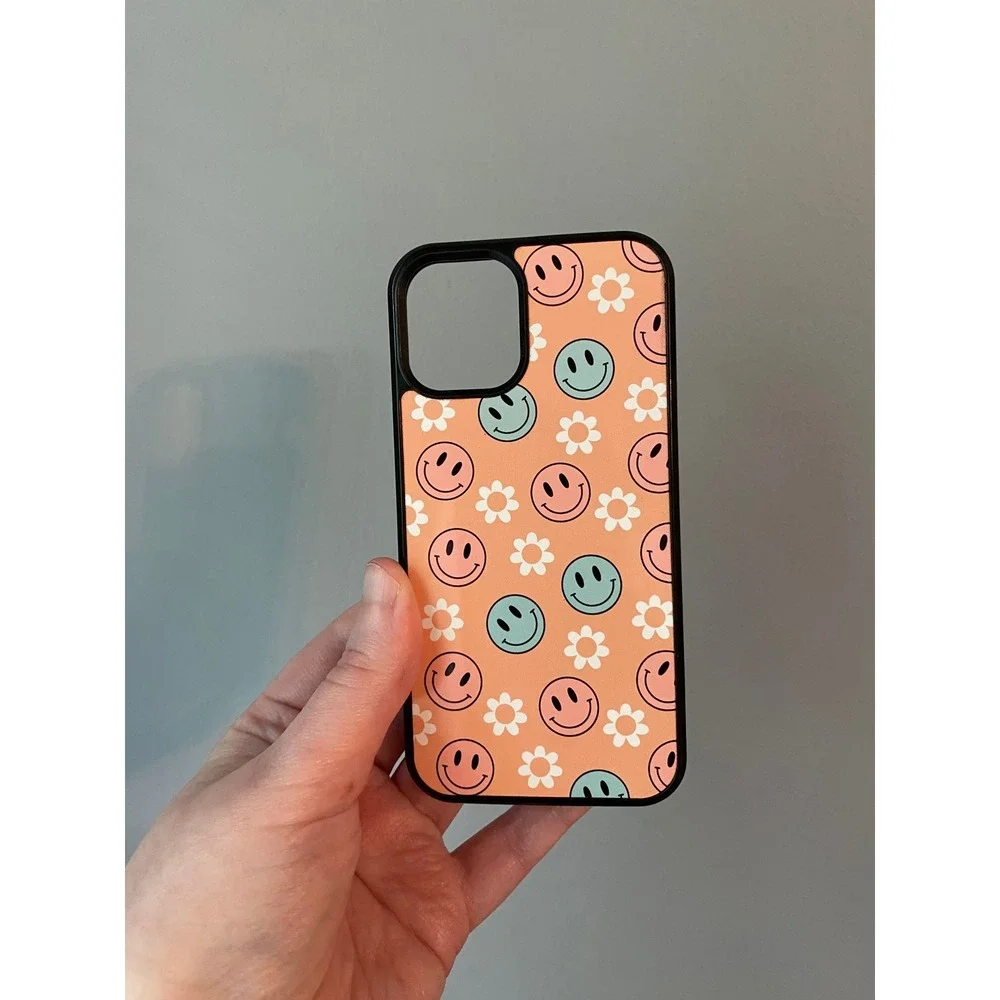Phone Case iPhone 12 Mini Unisex Peach Smiley Face Daisy Retro Aesthetic